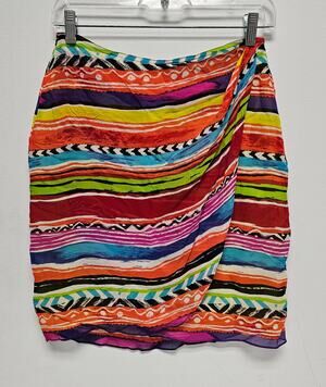 Vintage Emanuel Ungaro Womens Multicolor Silk Mock-Wrap Skirt-Size 8/42/XS